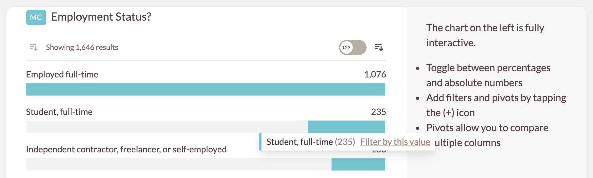 Horizontal bar chart with filter in popover